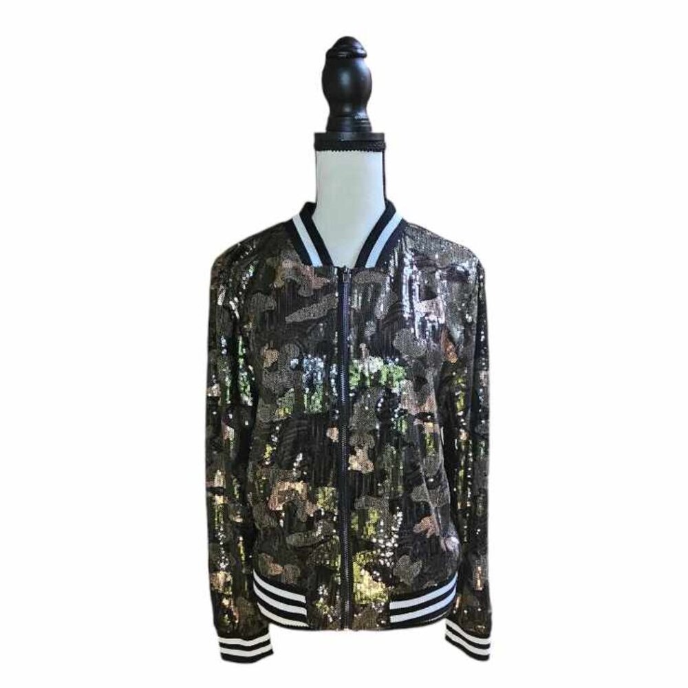 Sequin Bomber Jacket - Black and Gold
